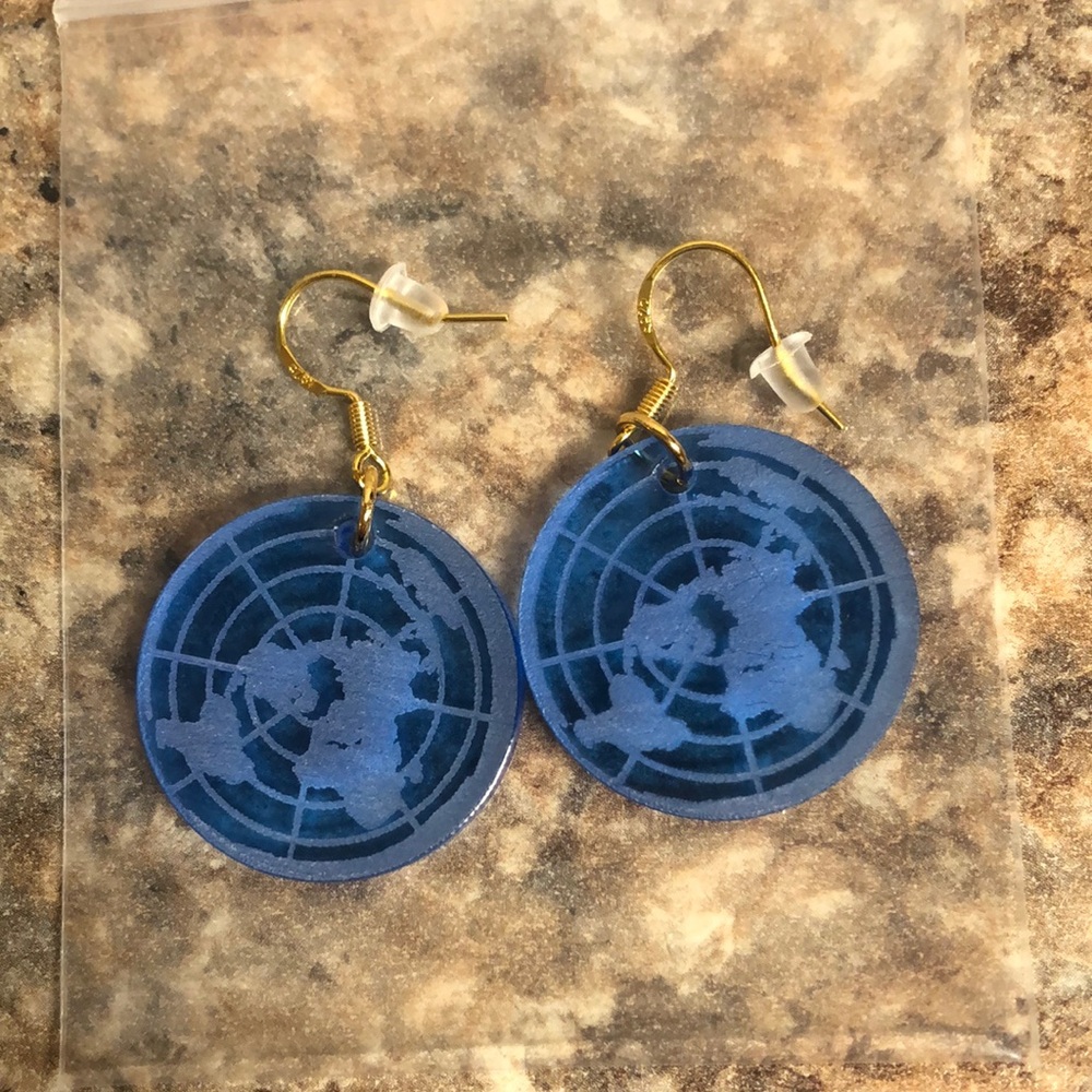 .925 Flat Earth Acrylic Earrings -Blue/Gold